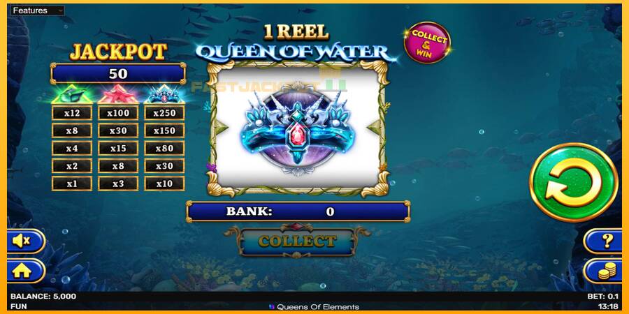 Hrací automat: 1 Reel Queen of Water s reálnou šancou na výhru