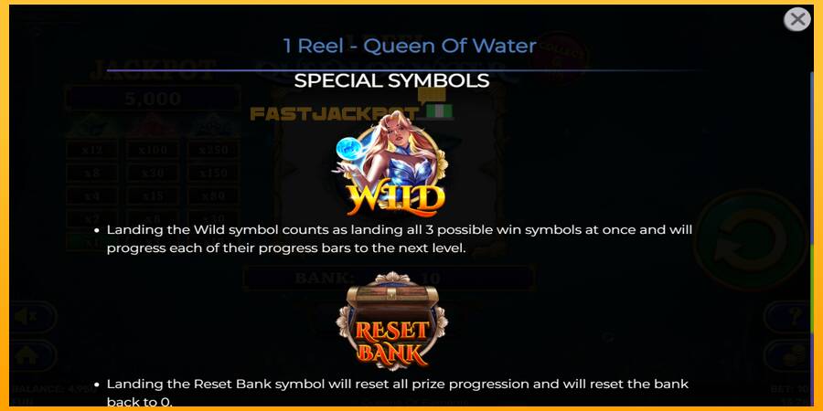 Hrací automat: 1 Reel Queen of Water s reálnou šancou na výhru