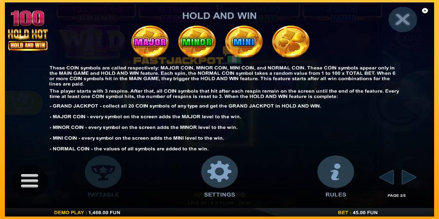 Hrací automat: 100 Hold Hot Hold and Win s reálnou šancou na výhru