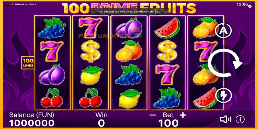 Hrací automat: 100 Prime Fruits s reálnou šancou na výhru