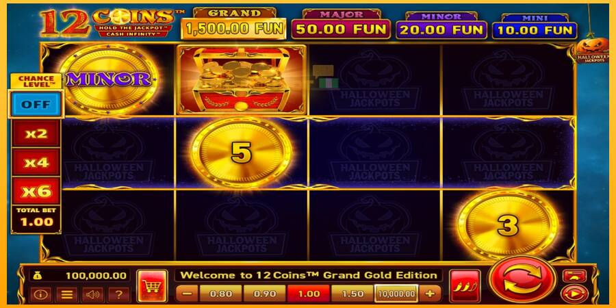 Hrací automat: 12 Coins Grand Gold Edition Halloween Jackpots s reálnou šancou na výhru