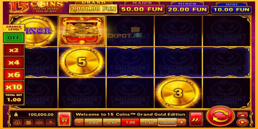 Hrací automat: 15 Coins Grand Gold Edition Halloween Jackpot s reálnou šancou na výhru