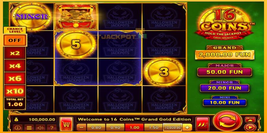 Hrací automat: 16 Coins Grand Gold Edition Halloween Jackpots s reálnou šancou na výhru