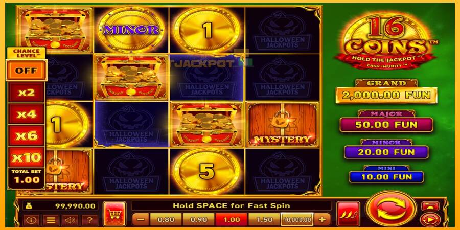 Hrací automat: 16 Coins Grand Gold Edition Halloween Jackpots s reálnou šancou na výhru