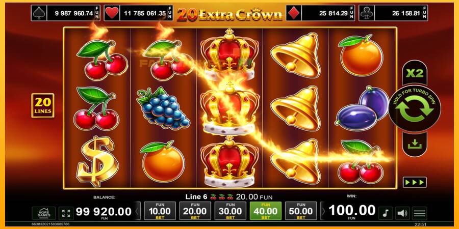 Hrací automat: 20 Extra Crown s reálnou šancou na výhru