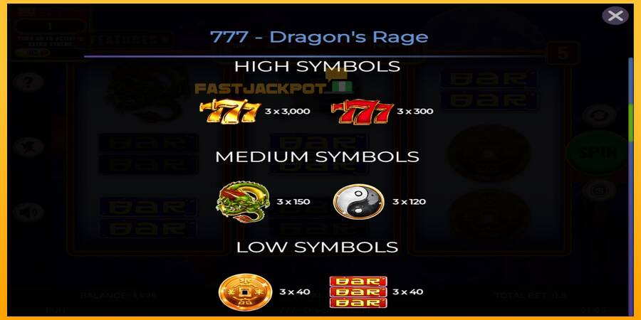 Hrací automat: 777 - Dragons Rage s reálnou šancou na výhru