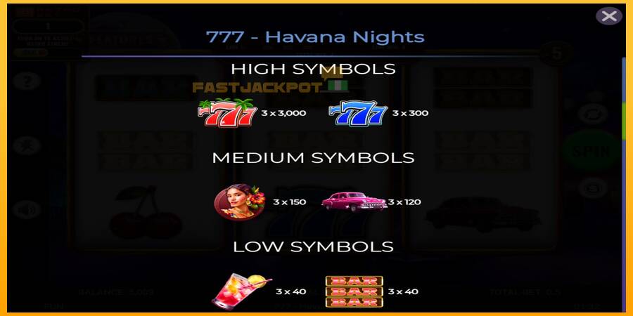 Hrací automat: 777 - Havana Nights s reálnou šancou na výhru