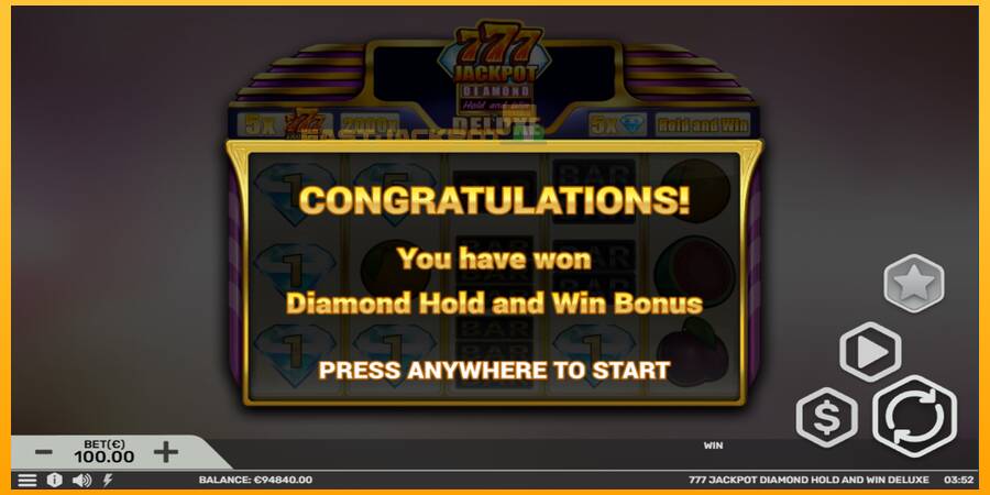 Hrací automat: 777 Jackpot Diamond Hold and Win Deluxe s reálnou šancou na výhru