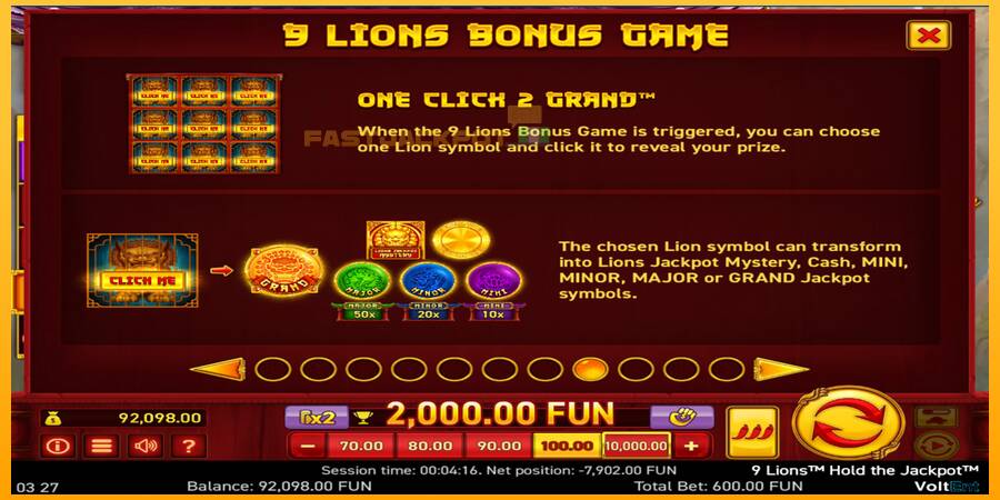 Hrací automat: 9 Lions: Hold The Jackpot s reálnou šancou na výhru