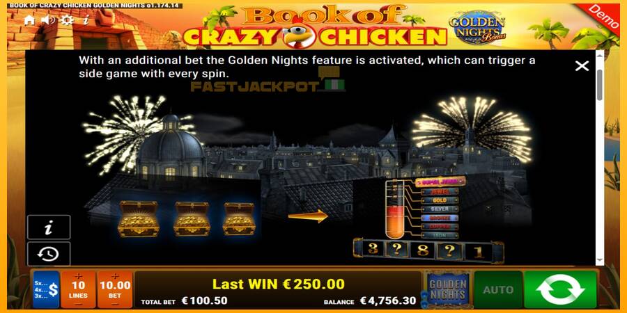 Hrací automat: Book of Crazy Chicken Golden Nights s reálnou šancou na výhru