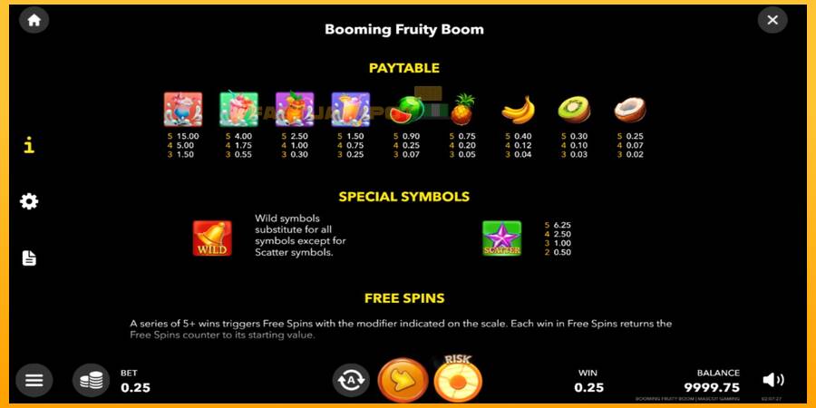 Hrací automat: Booming Fruity Boom s reálnou šancou na výhru