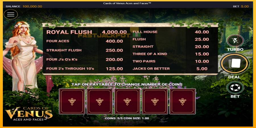 Hrací automat: Cards of Venus Aces and Faces s reálnou šancou na výhru