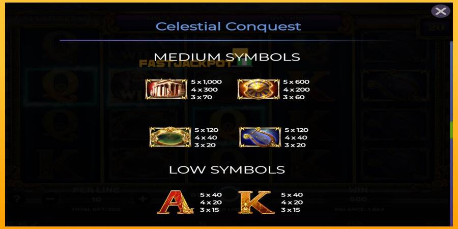 Hrací automat: Celestial Conquest s reálnou šancou na výhru