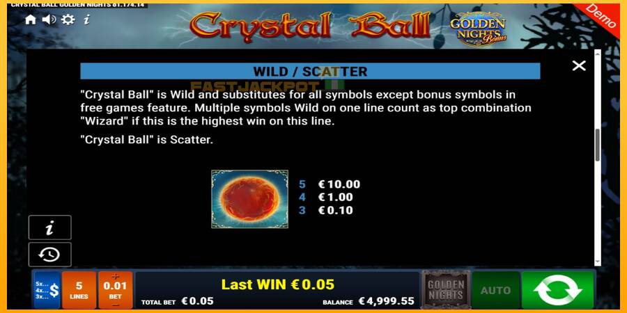 Hrací automat: Crystal Ball Golden Nights s reálnou šancou na výhru