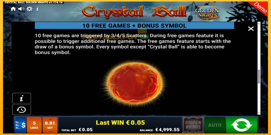 Hrací automat: Crystal Ball Golden Nights s reálnou šancou na výhru