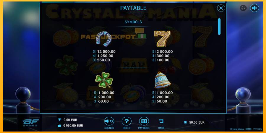 Hrací automat: Crystal Mania s reálnou šancou na výhru