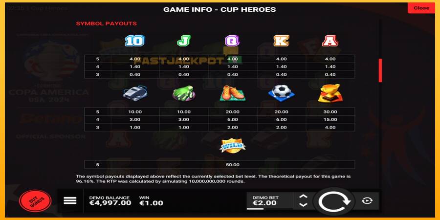 Hrací automat: Cup Heroes s reálnou šancou na výhru