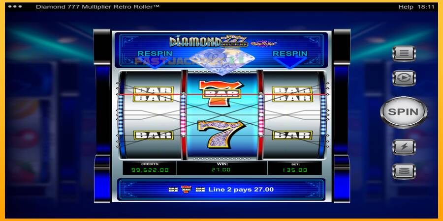 Hrací automat: Diamond 777 Multiplier Retro Roller s reálnou šancou na výhru
