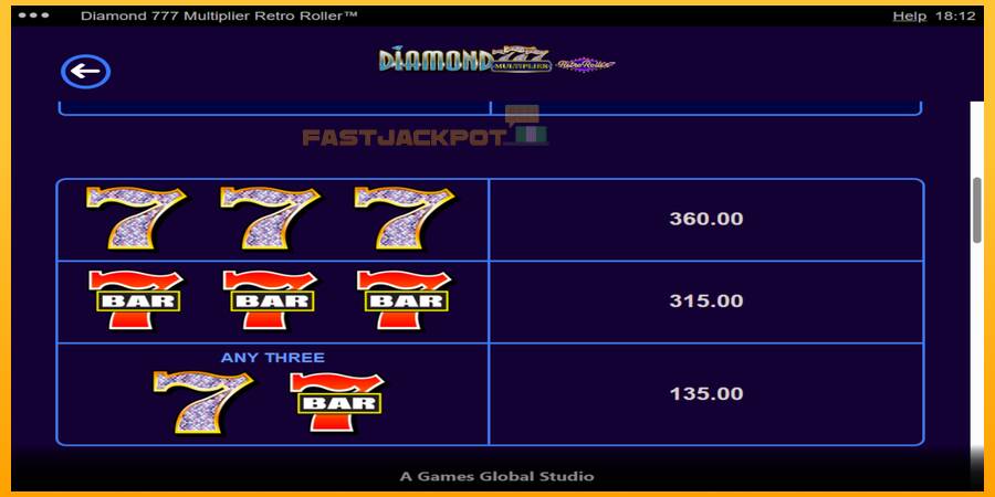 Hrací automat: Diamond 777 Multiplier Retro Roller s reálnou šancou na výhru