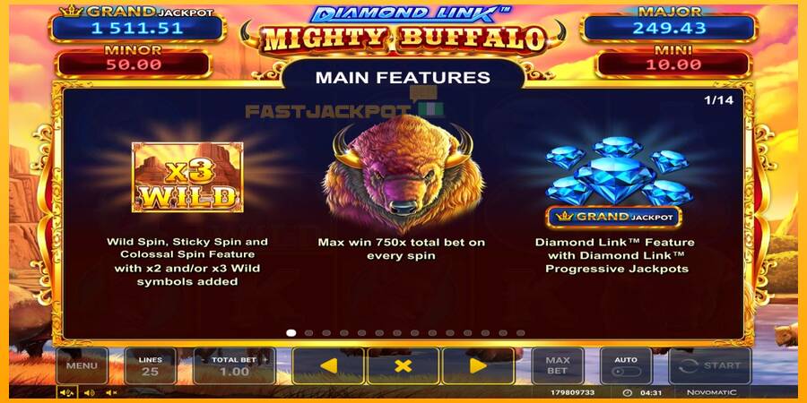 Hrací automat: Diamond Link Mighty Buffalo s reálnou šancou na výhru