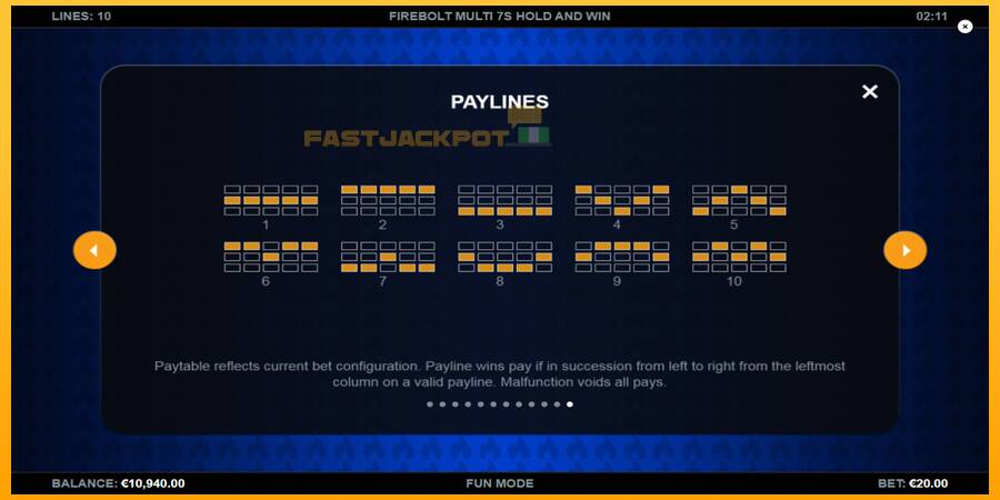 Hrací automat: Firebolt Multi 7s Hold and Win s reálnou šancou na výhru