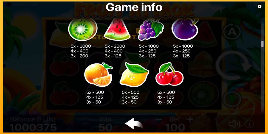 Hrací automat: Fruit Attack s reálnou šancou na výhru