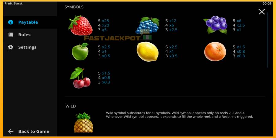 Hrací automat: Fruitburst s reálnou šancou na výhru