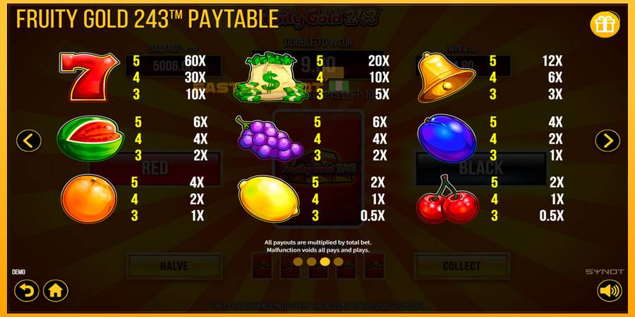 Hrací automat: Fruity Gold 243 s reálnou šancou na výhru