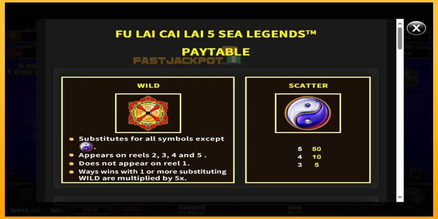 Hrací automat: Fu Lai Cai Lai 5 Sea Legends s reálnou šancou na výhru