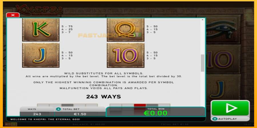 Hrací automat: Khepri The Eternal God s reálnou šancou na výhru