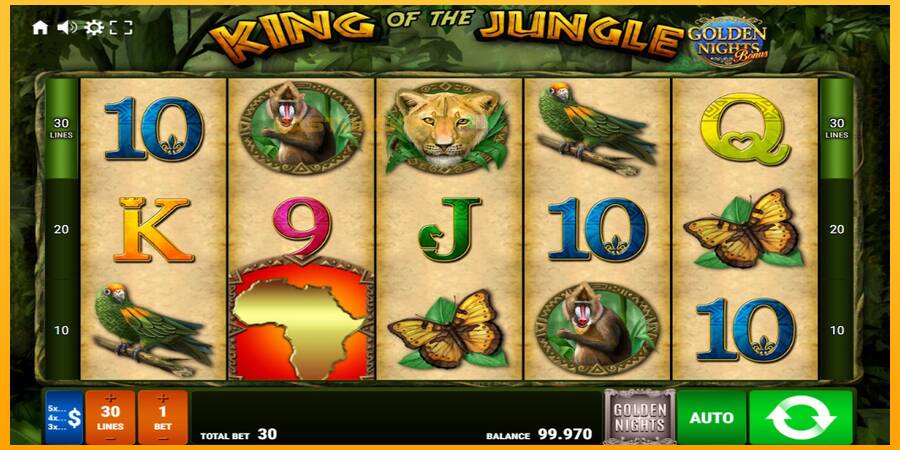 Hrací automat: King of the Jungle Golden Nights s reálnou šancou na výhru