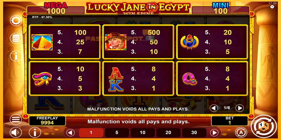 Hrací automat: Lucky Jane in Egypt Win Spins s reálnou šancou na výhru