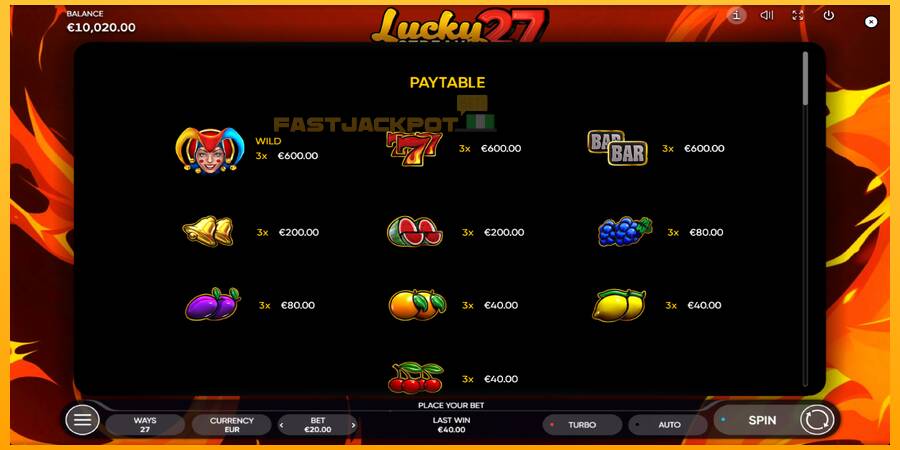 Hrací automat: Lucky Streak 27 s reálnou šancou na výhru