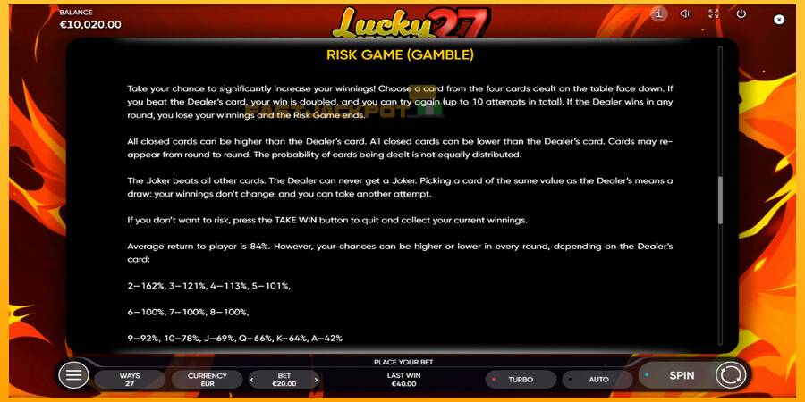 Hrací automat: Lucky Streak 27 s reálnou šancou na výhru