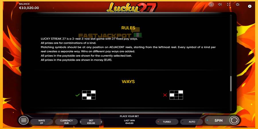 Hrací automat: Lucky Streak 27 s reálnou šancou na výhru