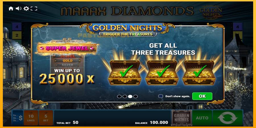 Hrací automat: Maaax Diamonds Golden Nights s reálnou šancou na výhru