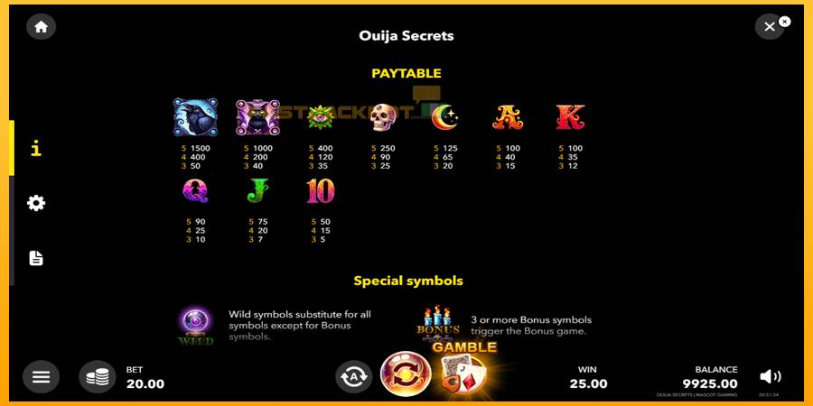 Hrací automat: Ouija Secrets s reálnou šancou na výhru