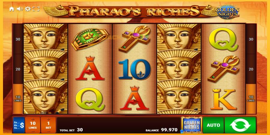 Hrací automat: Pharaos Riches Golden Nights s reálnou šancou na výhru