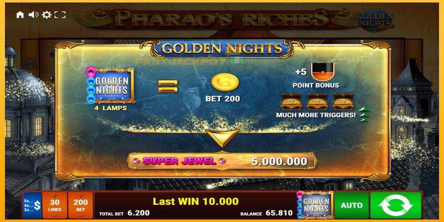 Hrací automat: Pharaos Riches Golden Nights s reálnou šancou na výhru