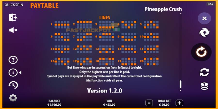 Hrací automat: Pineapple Crush s reálnou šancou na výhru