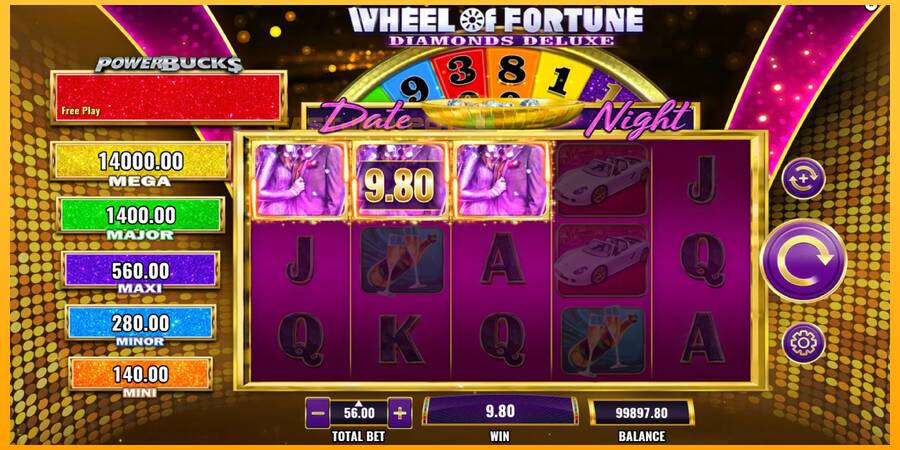 Hrací automat: PowerBucks Wheel of Fortune Diamonds Deluxe Date Night s reálnou šancou na výhru