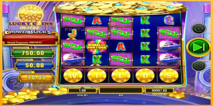 Hrací automat: PowerBucks Wheel of Fortune Lucky Coins On Stage s reálnou šancou na výhru