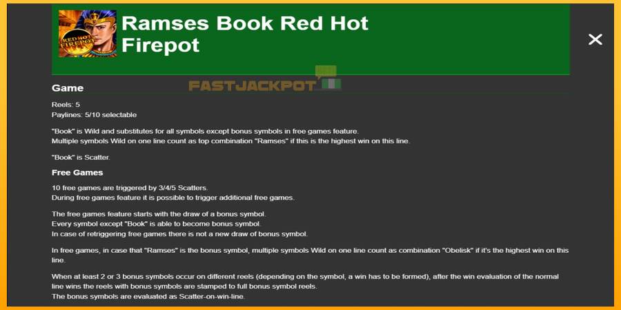 Hrací automat: Ramses Book Red Hot Firepot s reálnou šancou na výhru