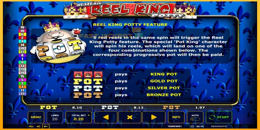 Hrací automat: Reel King Potty s reálnou šancou na výhru