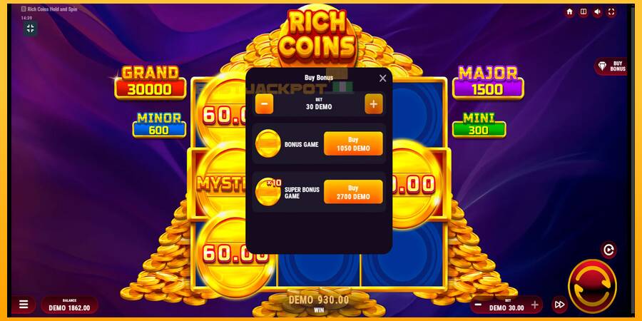 Hrací automat: Rich Coins Hold and Spin s reálnou šancou na výhru