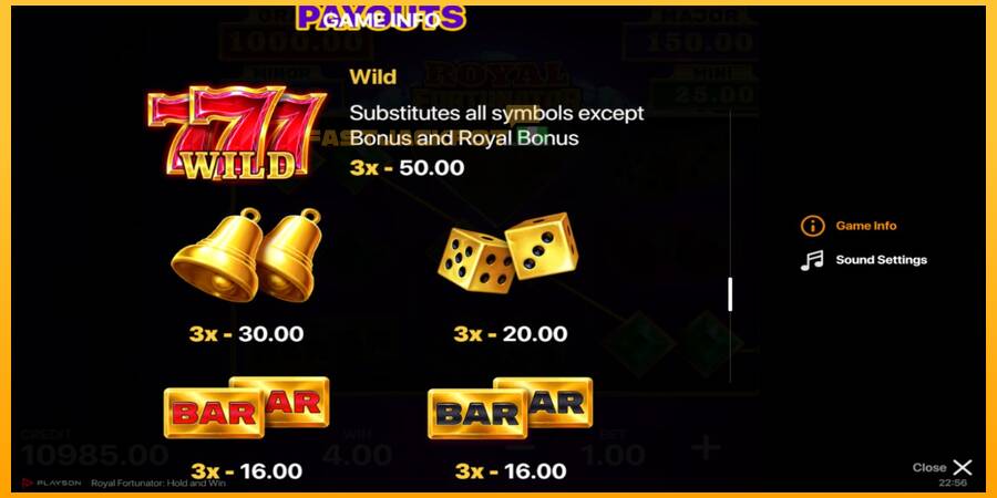 Hrací automat: Royal Fortunator: Hold and Win s reálnou šancou na výhru