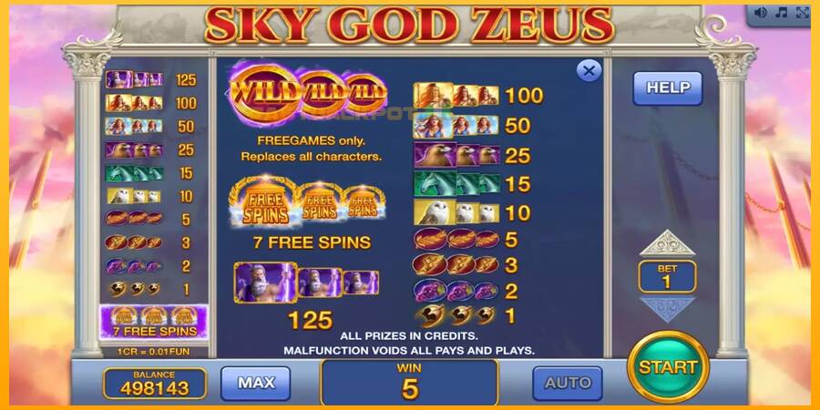 Hrací automat: Sky God Zeus 3x3 s reálnou šancou na výhru