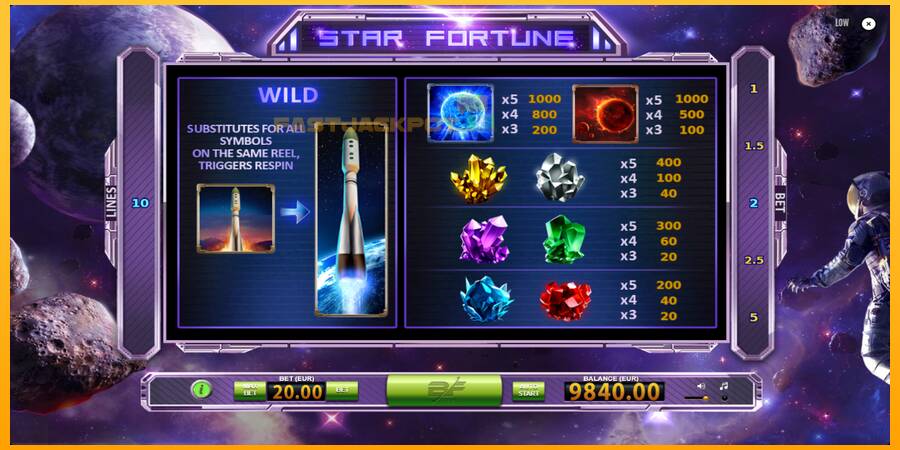 Hrací automat: Star Fortune s reálnou šancou na výhru