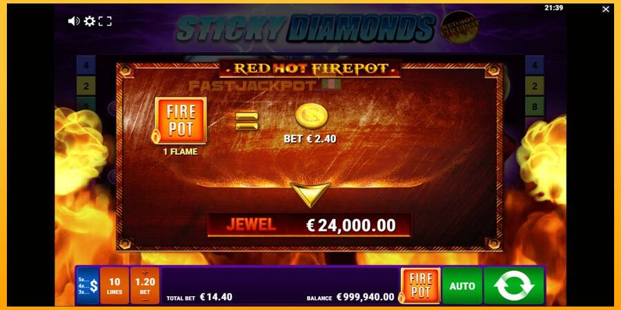 Hrací automat: Sticky Diamonds Red Hot Firepot s reálnou šancou na výhru