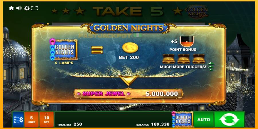 Hrací automat: Take 5 Golden Nights s reálnou šancou na výhru